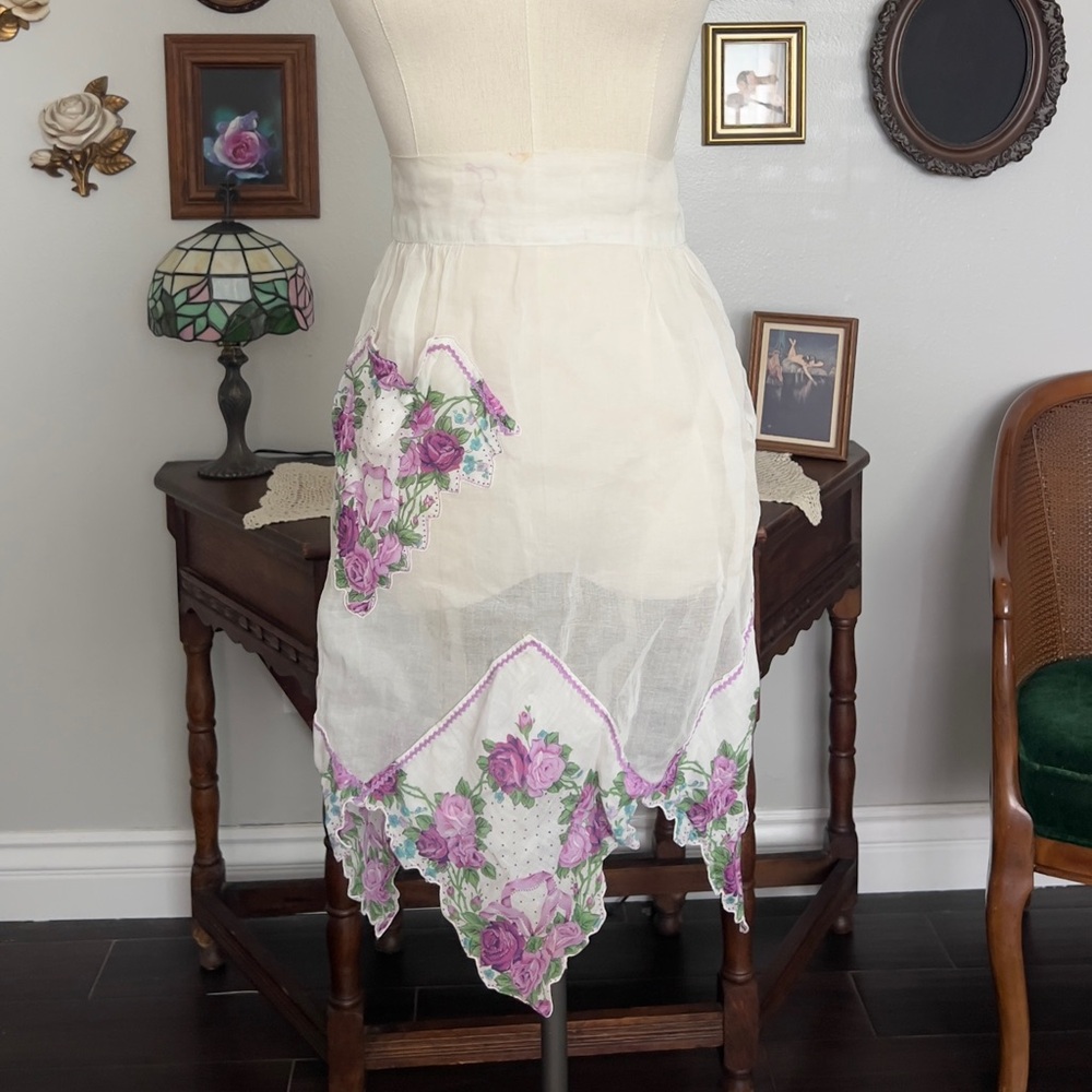 Floral Apron with Purple and Green Accents
